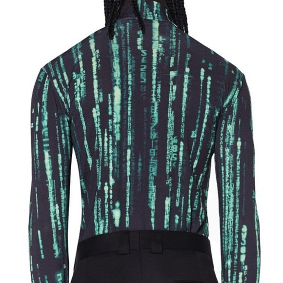 JADED LONDON “Matrix” Green Code Print Long Sleeve Mock Neck Top – Size S - Picture 2 of 10